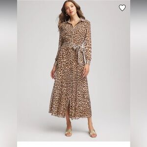 Chico's Leopard-Print Long-Sleeve belted dress - Sz 8
